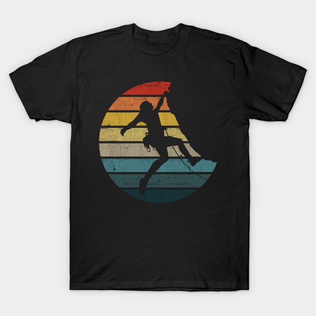 Bouldering Silhouette On A Distressed Retro Sunset graphic T-Shirt by theodoros20